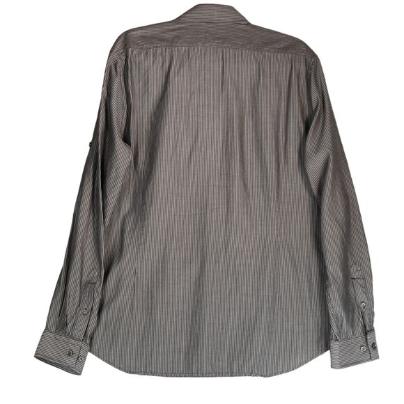 Express Mens Button Down Shirt XL Black Gray Stripe Roll Tab Sleeves Cotton - Picture 6 of 9